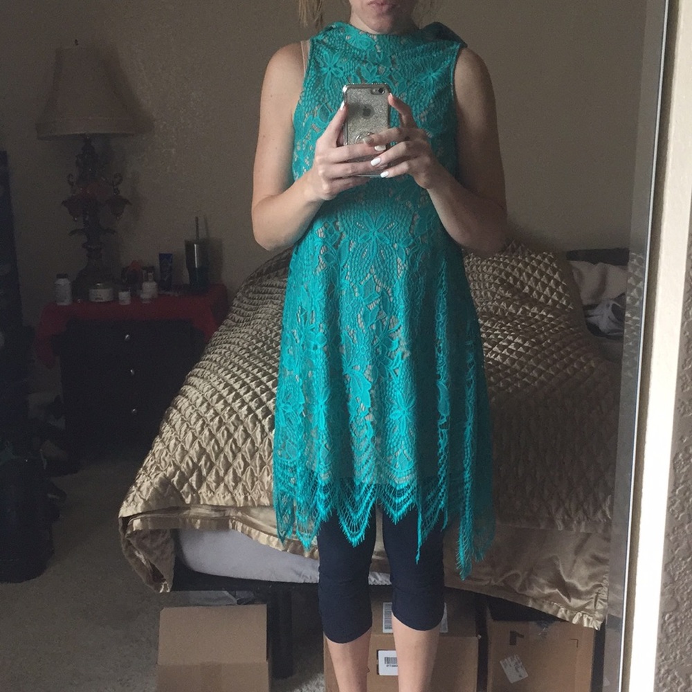 Haute look medium Nordstrom green/teal lace dress